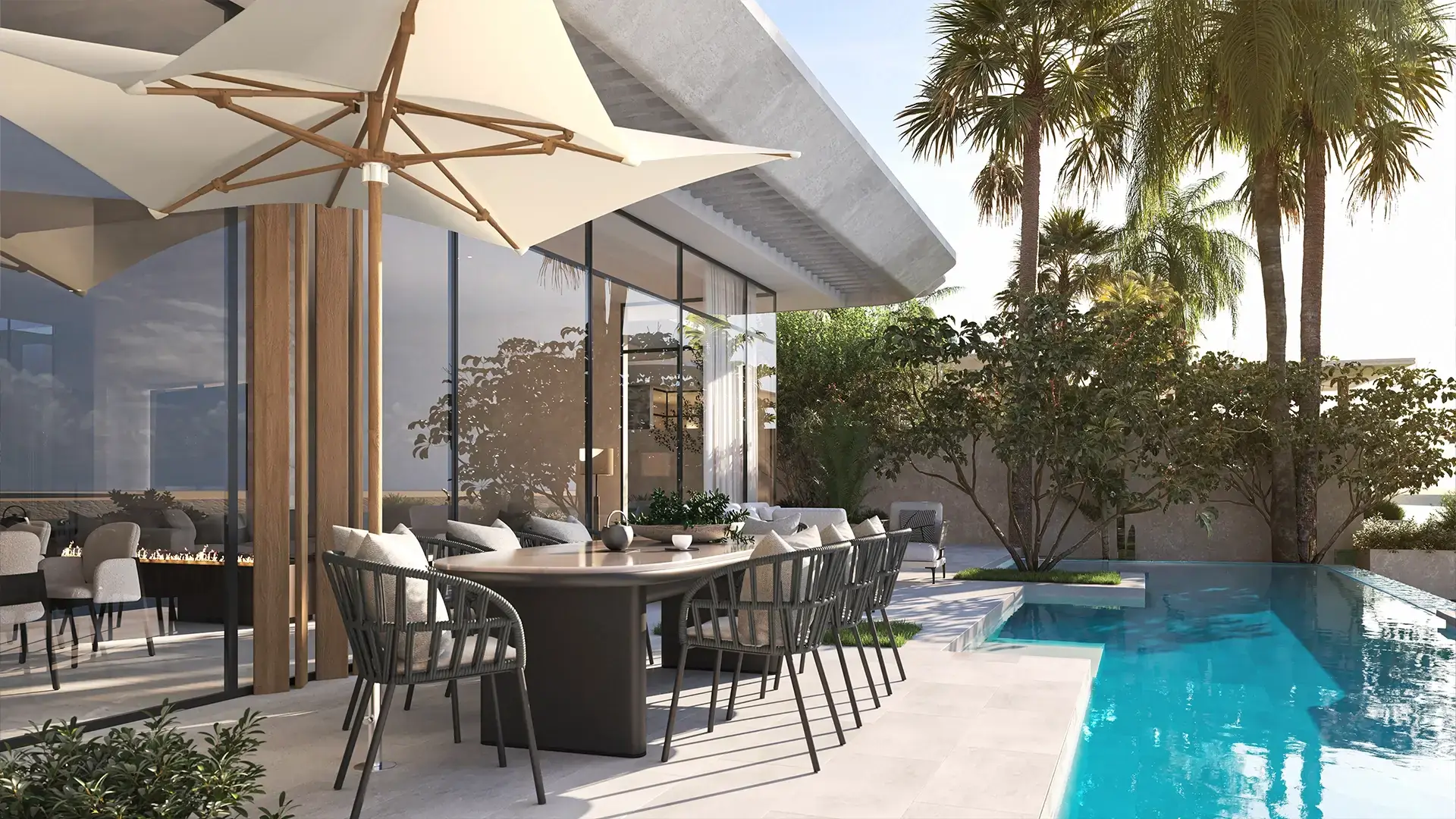 Anantara Residences – covered terrace with dining table overlooking a private pool