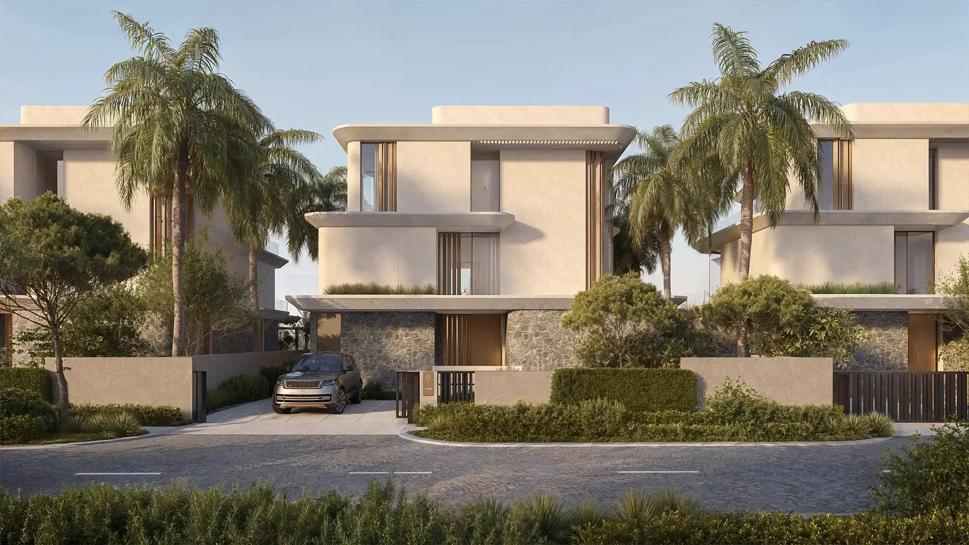 Anantara Residences – two-storey villa with driveway, car and palm trees