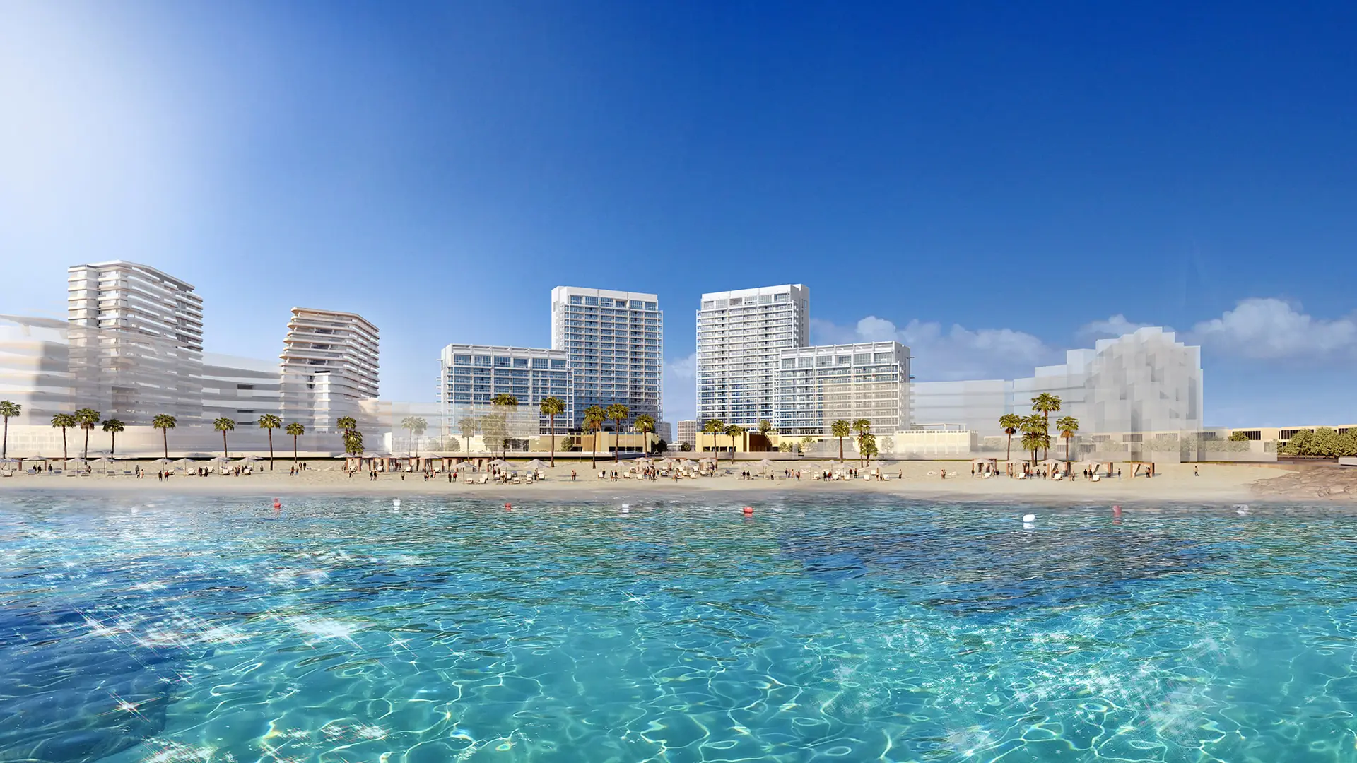 Cape Hayat – beachfront view of residential buildings across clear water